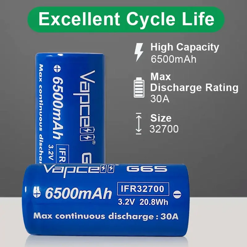 Original Vapcell G65 IFR 32700 Battery 6500mah High-capacity 30A 3.2V  Rechargeable Lithium Iron Phosphate Battery For E-bike