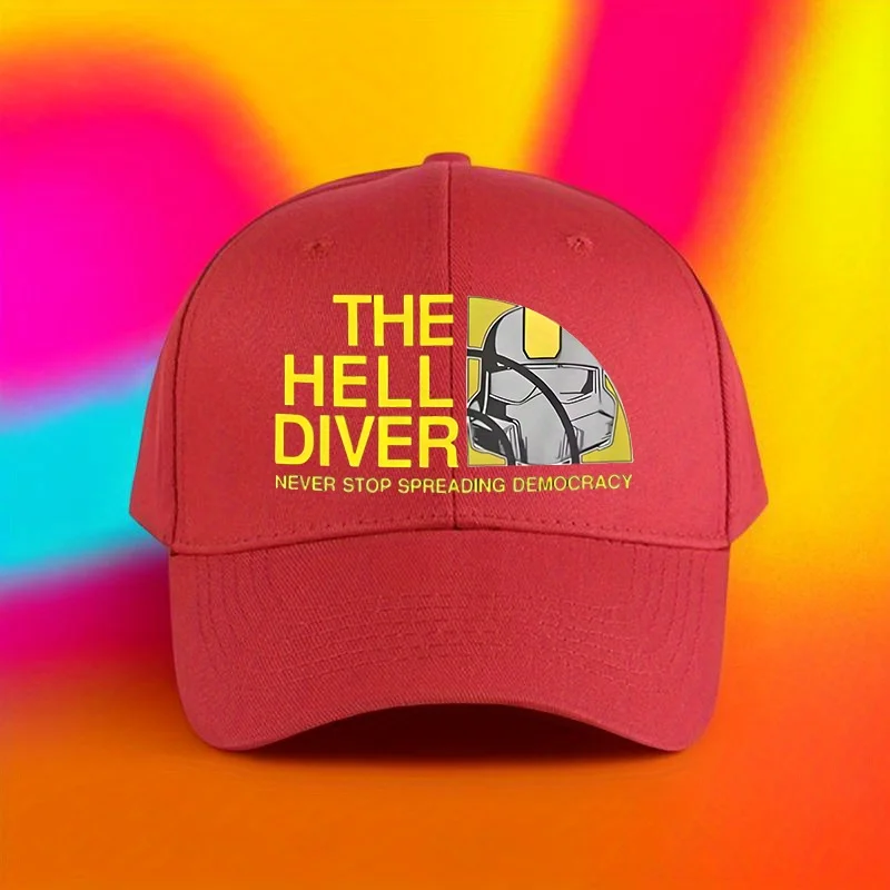 The Hell Diver Graphic Print Baseball Cap 100% Polyester Woven Fabric Adjustable Sun Hat for Outdoor Activities and Travel