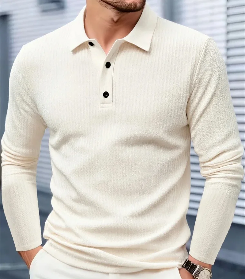 2026 Frühling Herbst Herren T-Shirt Lässiges Langarm-Oberteil Herren Mode T-Shirt Streetwear Umlegekragen Atmungsaktives Herren T-Shirt