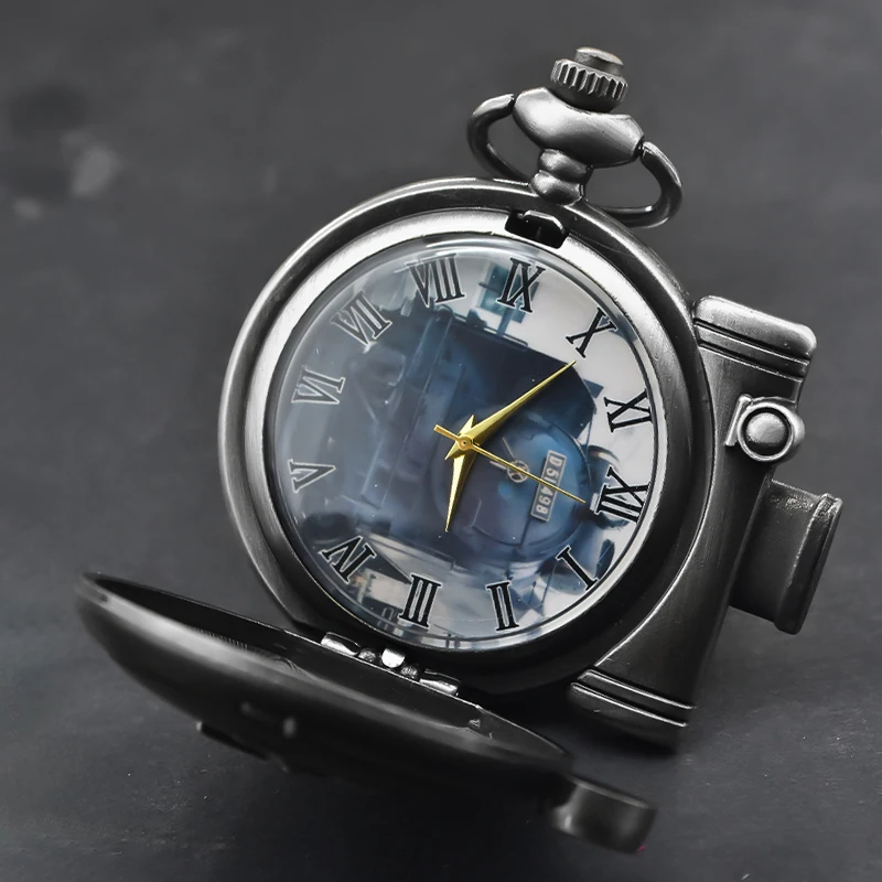 빈티지 청동 Steampunk 증기 기차 조각 된 석영 주머니 시계 목걸이 펜던트 시계 체인 남성 여성 체인 선물