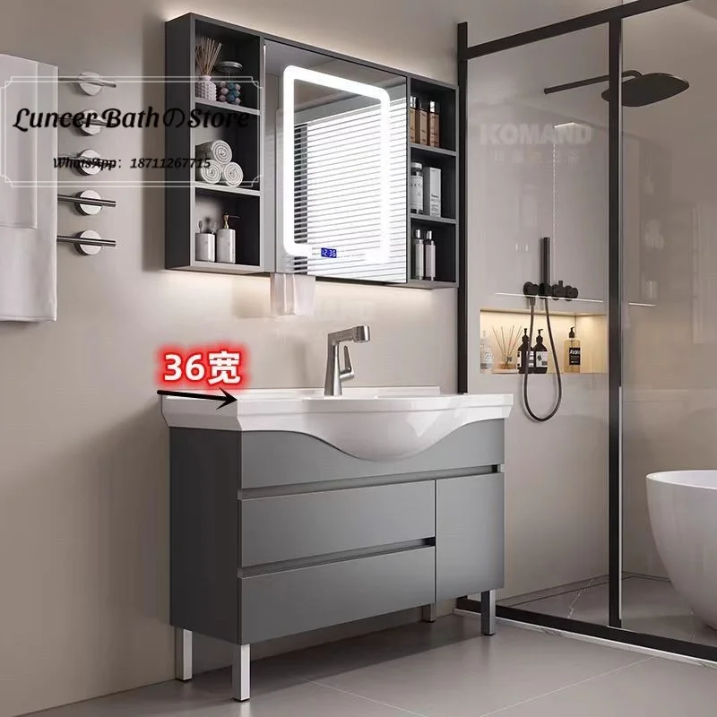 Accessible luxury floor-standing ceramic integrated pot belly basin bathroom cabinet combination