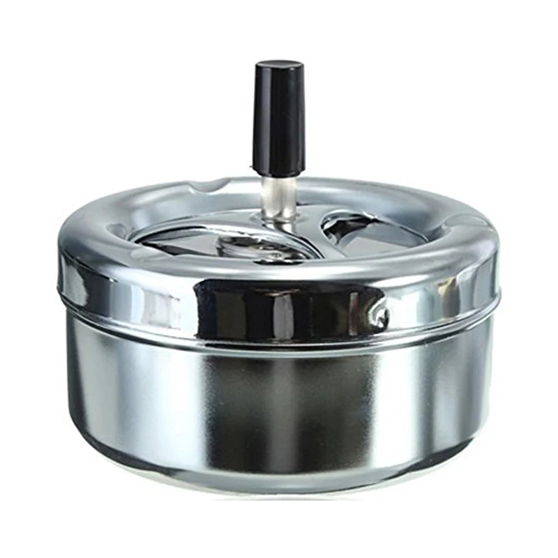 Round Push Down Ashtray with Spinning Tray Crome