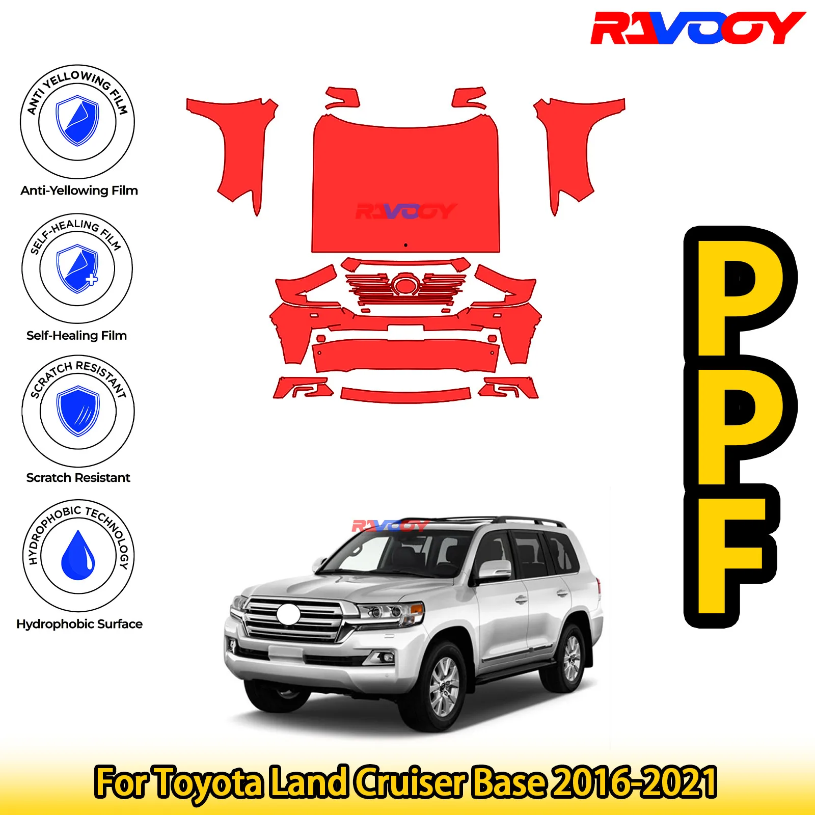 

For Toyota Land Cruiser Base 2016-2021 Glossy Matte Black Precut front PPF Kit Paint Protection Film