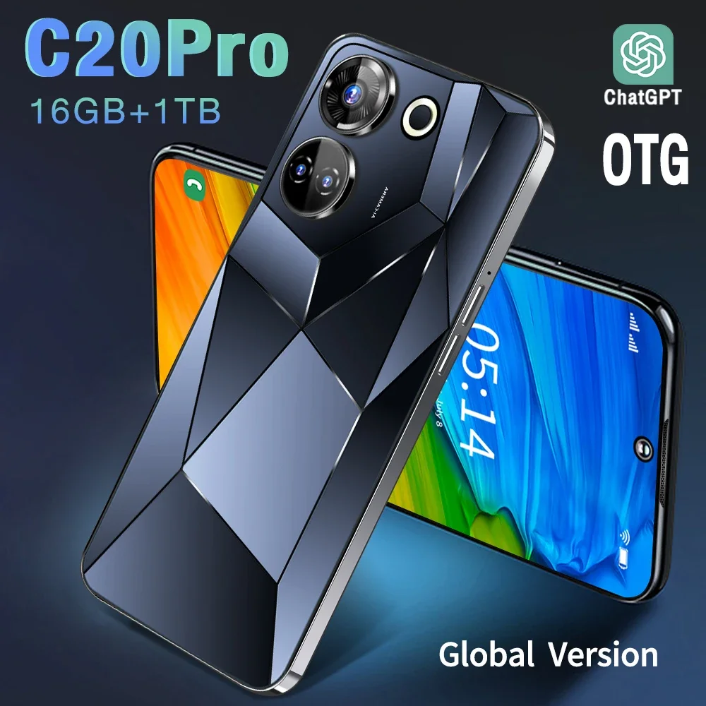 New Cell Phone C20pro Smartphone 4G 5G Original 7.3 HD 108MP Dual Sim Smart Mobile Phones Android 13 Face Unlocked Cellphones