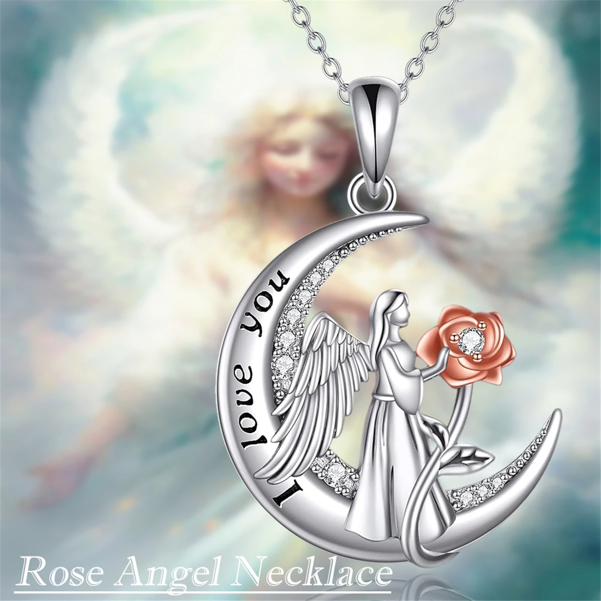 Eternal Romantic Angel Crescent Shape Fashion Pendant Men's Women's Necklace Exquisite Birthday Commemorative Jewelry Gift