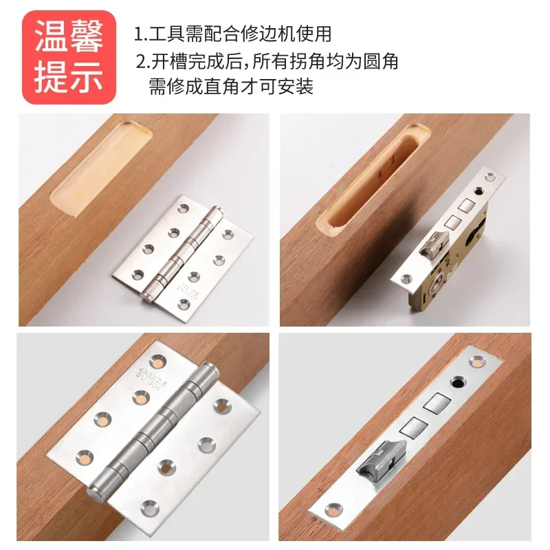 Wood Door Hinge Hole Opener Hinge Positioning Slotter Hinge Lock Guide Plate Hole Opener with Spanner Bottom Cutter Woodworking