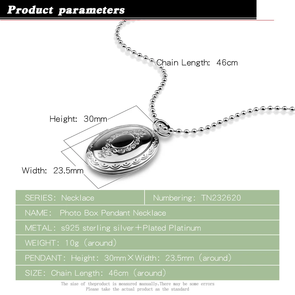New Fashion Women\'s 925 Sterling Silver Necklace Oval Photo Box Pendant Memorial Jewelry Accessories Customizable Photos