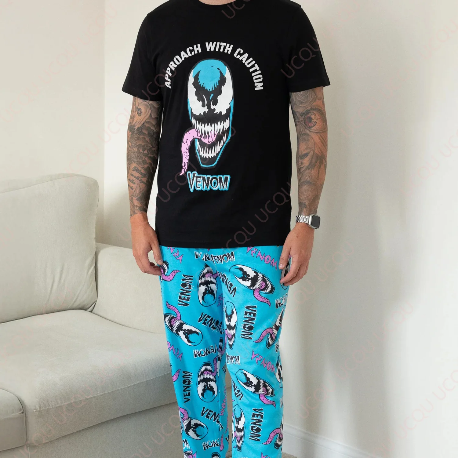 

Marvel Venom Mens Black Short Sleeve Long Leg Pyjama Set Unisex Holiday gift Loose Outfit Hot Sale Faddish Casual Set