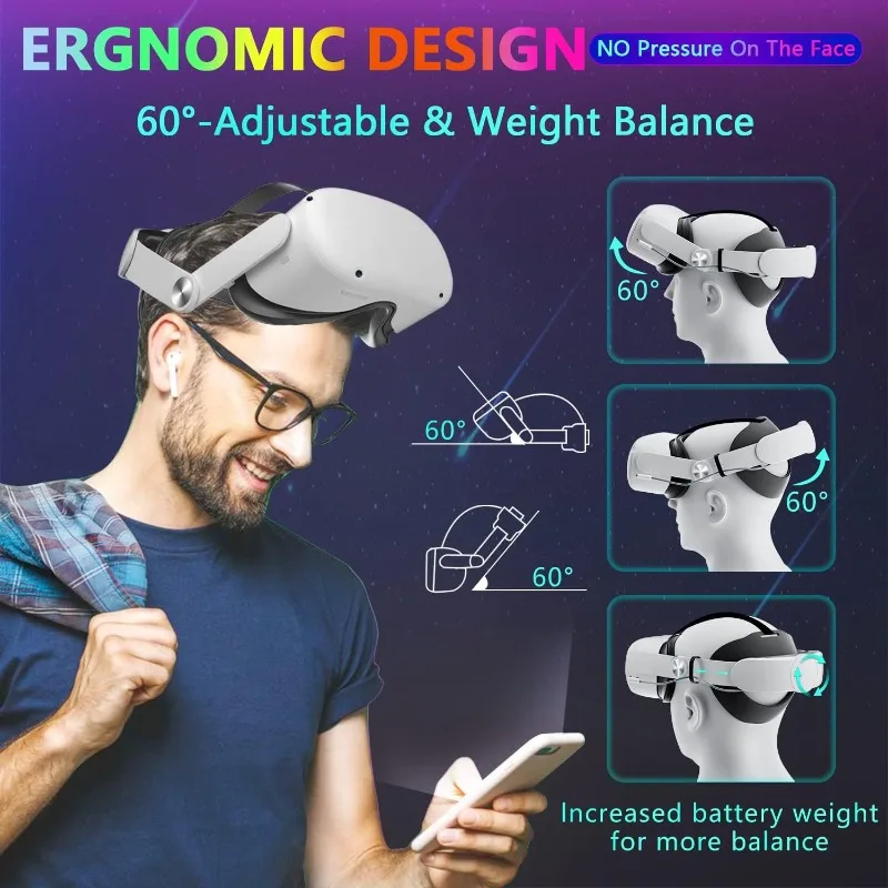 Suitable for Oculus quest2 elite headset VR replacement headset 10000mAh battery life meta live headband