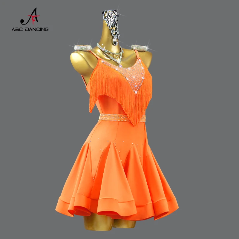 Nueva falda de baile latino con soporte, vestido con flecos de salón, ropa de práctica para mujer, traje de línea, traje de graduación, deporte para