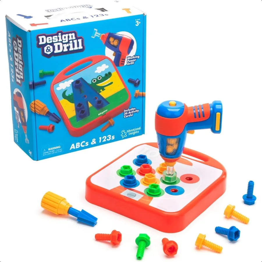 

Educational Insights Design Drill ABCs 123s Construction Toys Toddler Tools Tool Set with Real Electric Drill Toy Preschool Lea