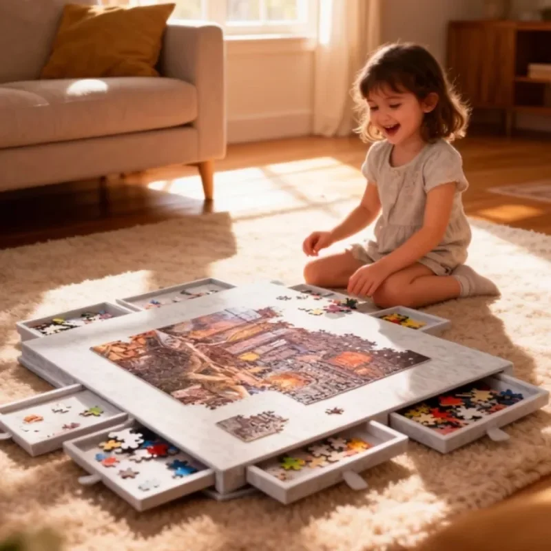6-in-1 Multi-Function Display Table with 6 Drawers Puzzle Organizer & Art Stand Stylish Home Decor Accessory Set