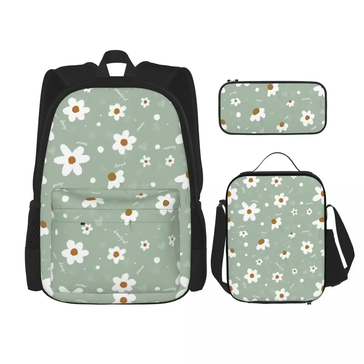 

Little Daisy Flower Girl Turquoise Pattern Backpacks Bookbag Children School Bags Cartoon Kids Lunch Bag Pen Bag Three-Piece Set