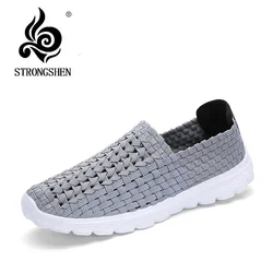 STRONGSHEN  New Women Shoes Summer Casual Shoes Flats Breathe Female Woven Walking Shoes Slip On Lady Loafers Handmade Shoes