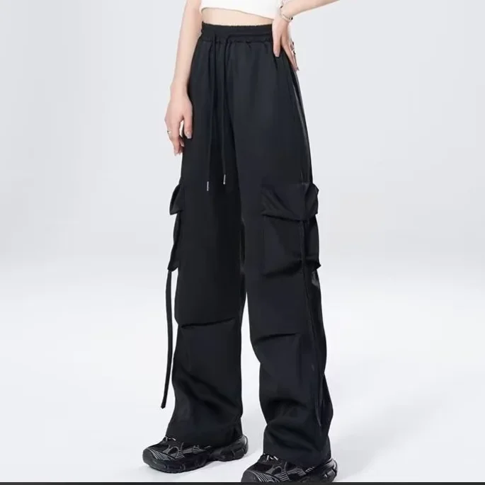 Trendy High-Waisted Bell Bottoms Women's Casual Straight-Leg Pants American Style Slimming Long Cargo Pants 2024 New Fashion