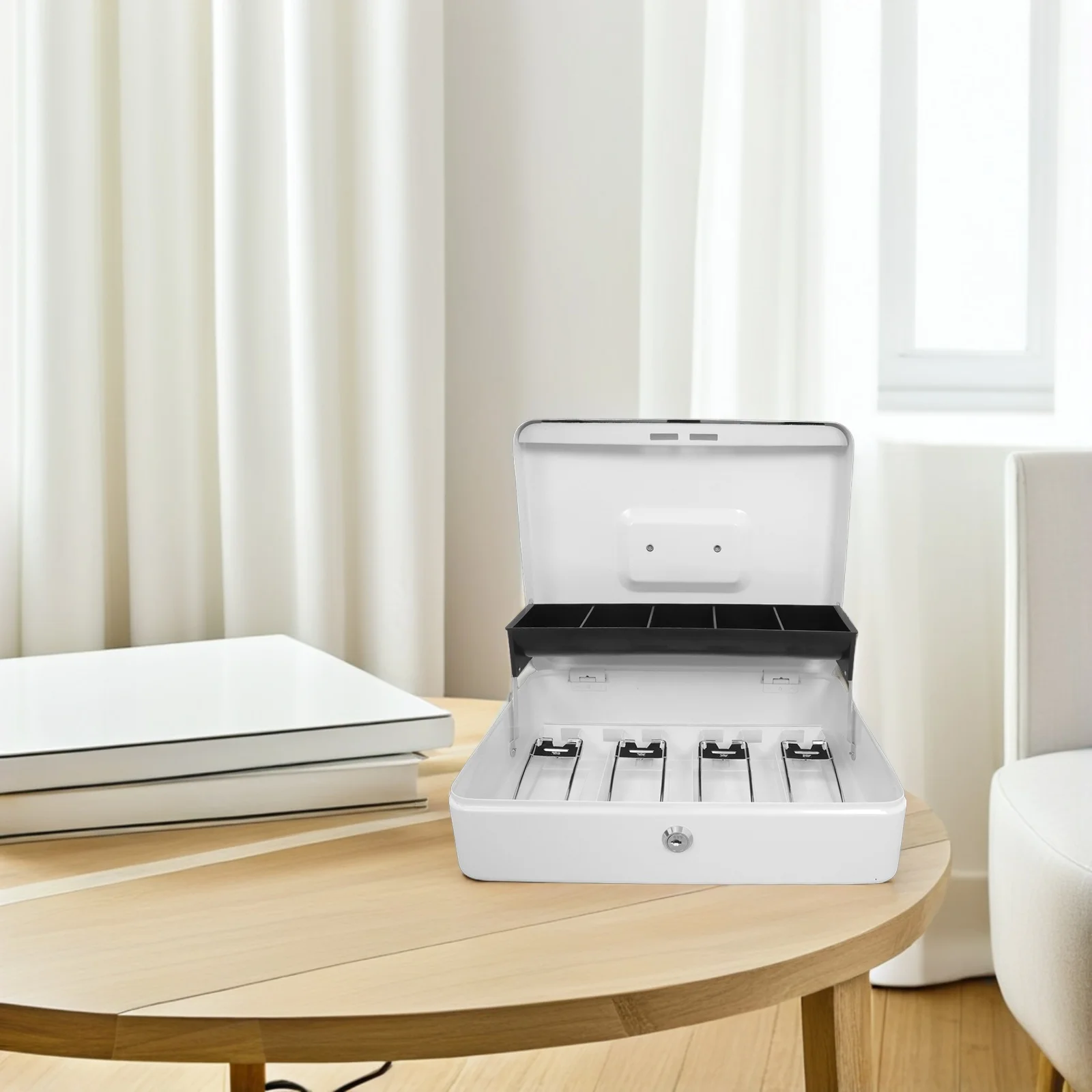 1 set Metal Cash Box with Key Lock for Bills Receipts Retail Restaurants Service Compact Money Organizer Storage Slot Safe