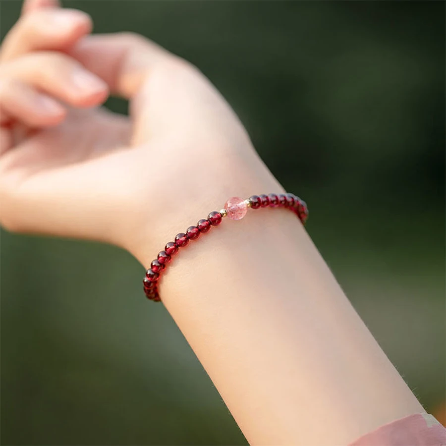 Fashion Simple Natural Garnet Beaded Elastic Bracelet for Women Men Niche Design Cool Party Jewelry Friendship Gifts