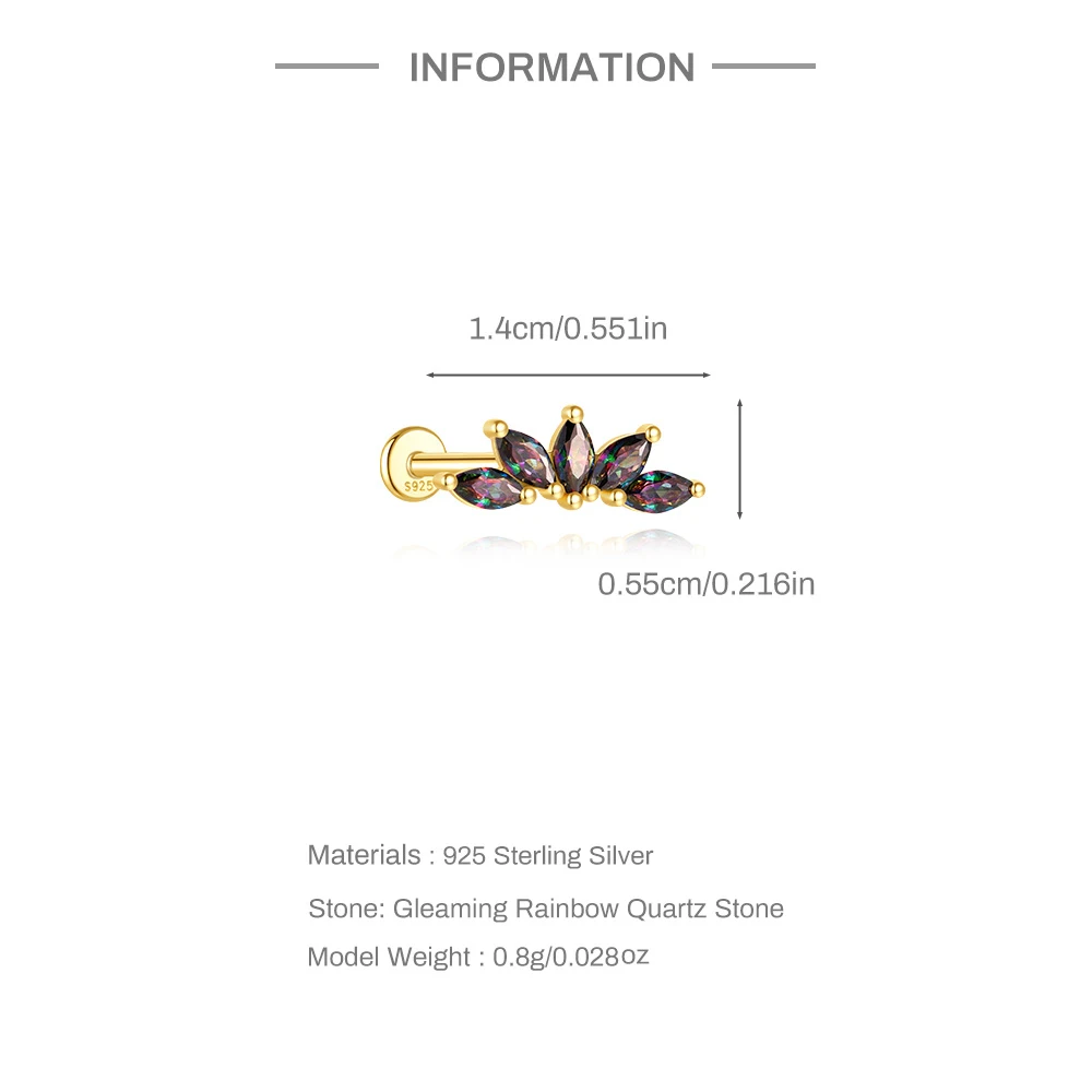 AIDE 1piece New Design Gleaming Rainbow Quartz Stone 925 Sterling Silver Stud Earring Shiny Gemstone Piercing Jewelry Pendientes