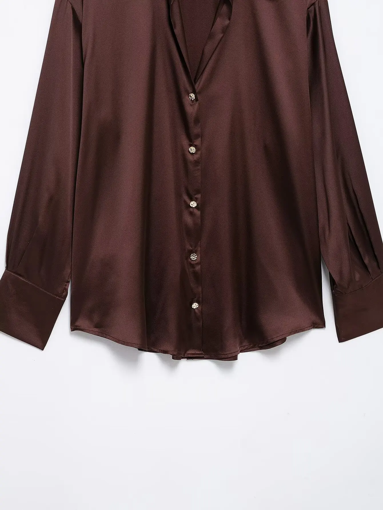 Women's Retro Casual Shirt Solid Color Lapel Long Sleeve Single Breasted Satin Texture Spring New Fashion Chic Loose Shirt