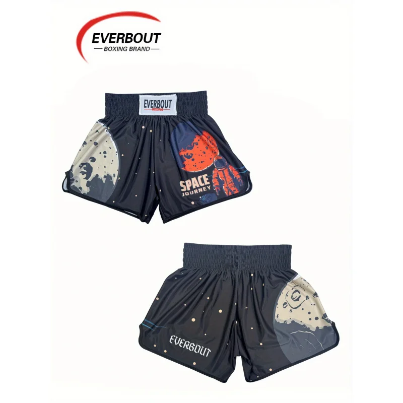 

[Loose Fit Sports Training Shorts] EVERBOUT Men'S Space Journey Moon Pattern Boxing Shorts, 92% Polyester 8% Spandex