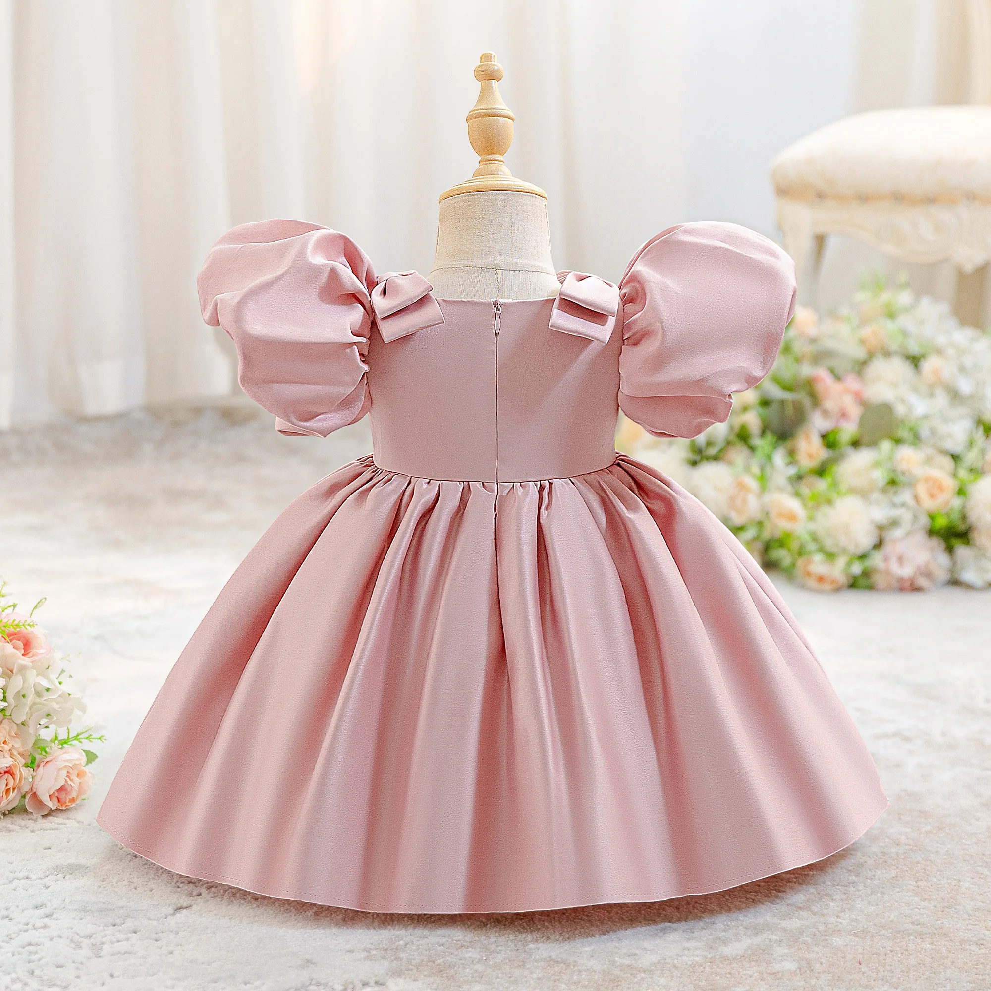 Toddler Infant Bow Party Baby Girls Dress Elegant 1st Birthday Wedding Bridesmaids Princess Prom Dress Girl Baptism Evening Gown