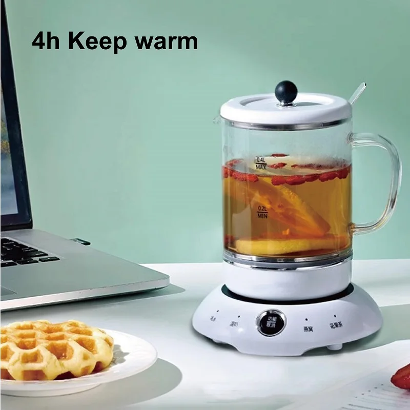 

400ml Smart Health Kettle Mini Multi-functional Glass Flower Teapot Portable Electric Kettle Auto Insulation Electric Stew Cup