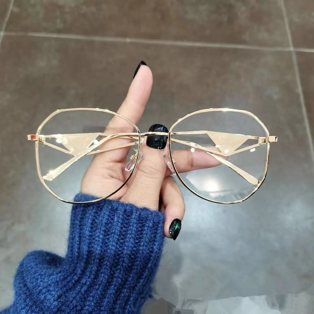 Gold Wire Polygonal Anti Blue Light Glasses High Quality Non Degree Metal Eyeglass Frame Gold/Black/Silver