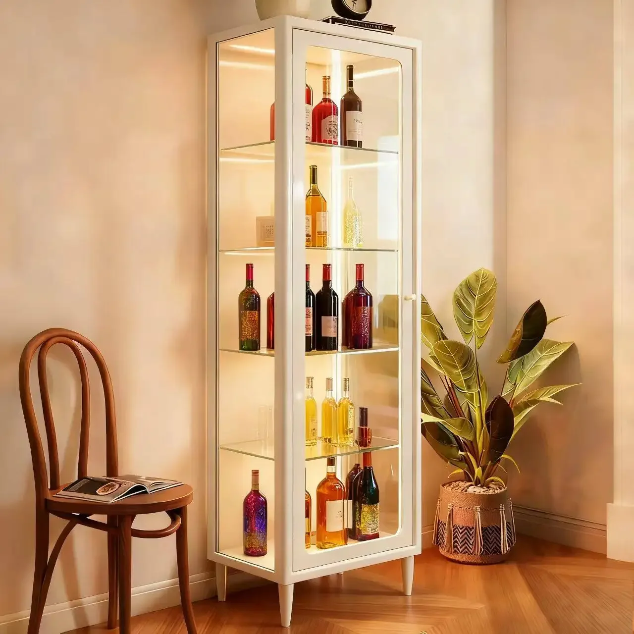 Living room tempered glass wine modern simple household living room against the wall dining side new storage figure cabinet