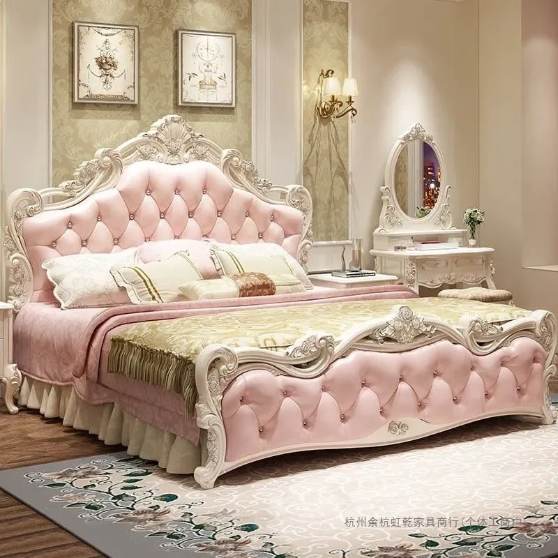 Europäisches Bett Modern Einfach Massivholz Prinzessinnen-Stil für Einfaches Europäisches Doppelbett Rosa Leder Hochzeitsbett Hauptschlafzimmer