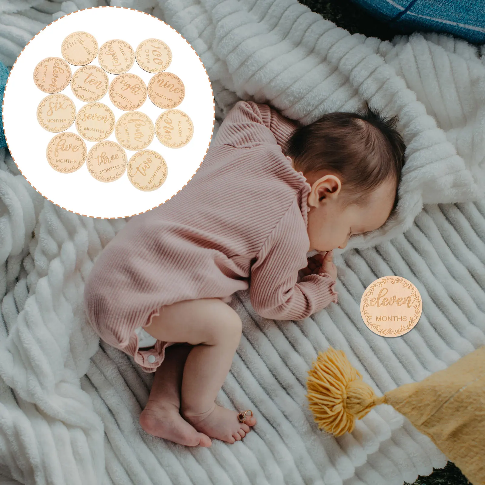 

14pcs Baby Month Cards Wooden Props Track Friendly Newborn Milestone Reusable Lightweight Infant Monthly Photography
