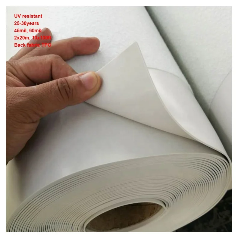 UV Resistant 2mm TPO Roofing Waterproofing Membrane with Back Fabric Geotextile-10x10cm Sample Link