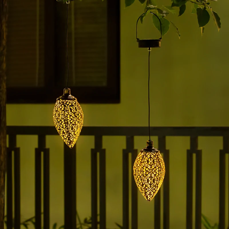 Hanging Solar Lights Water Drop Lights LED Garden lights Metal Hollowed out design lights Waterproof outdoor hanging decoration