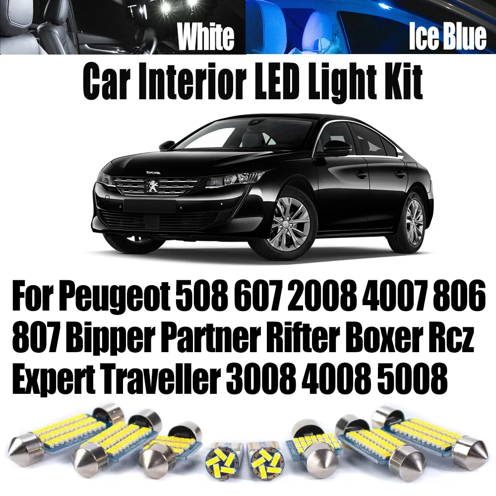 For Peugeot 508 607 2008 4007 806 807 Bipper Partner Rifter Boxer Rcz Expert Traveller 3008 4008 5008 LED Interior Car Light Kit