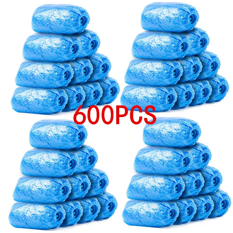 100-600PCS Blue Disposable Waterproof Shoe Cover Plastic Shoe Cover Plastic Non-slip Foot Cover Indoor Shoe Cover Home Use