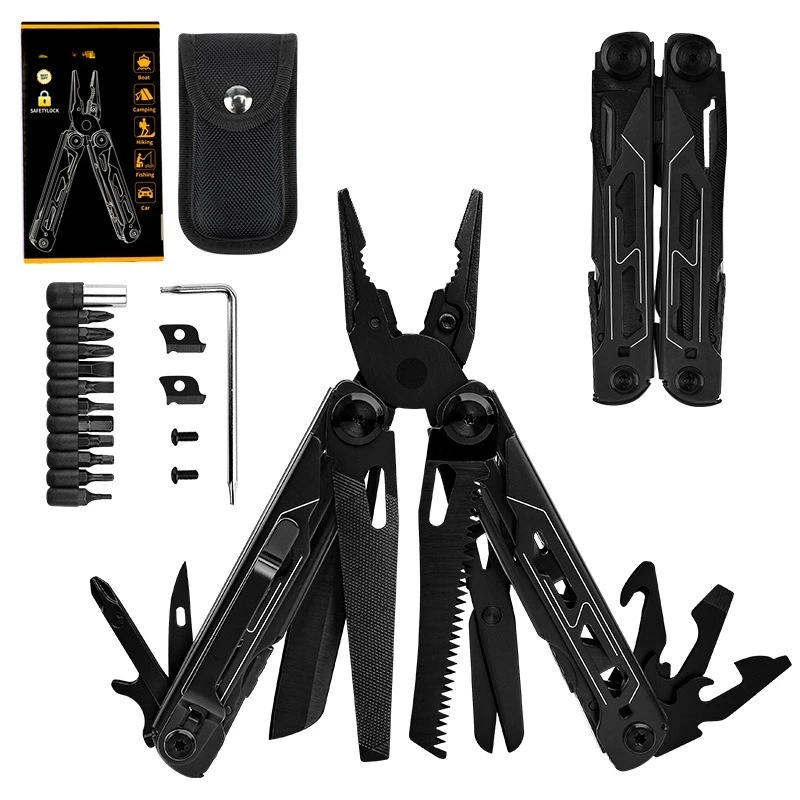 17-in-1 Multifunctional Folding Pliers Stainless Steel Outdoor Camping Survival Tool with Leather Sheath
