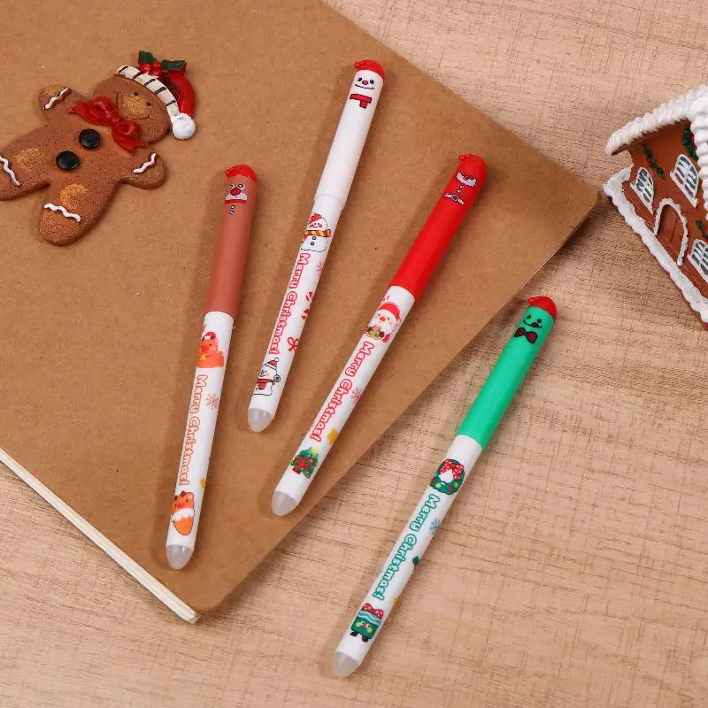 

4Pcs Cartoon Christmas Santa Claus Snowman Elk Erasable Gel Pen Cute 0.5mm Blue/Black Ink Signature Pens School Supplies