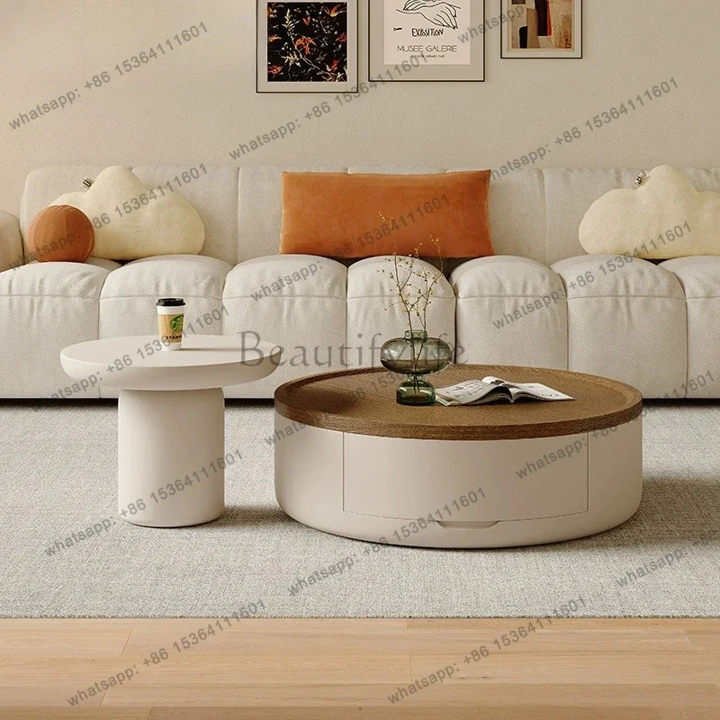 

yj5 French medieval style round coffee table living room small apartment cream style modern simple walnut coffee table combinati