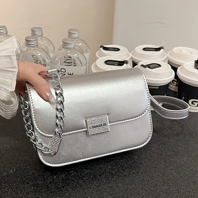 Silver Crossbody Bags For Women 2024 Luxury Brand Square Bag Leather Handbags Small Bags Designer Ladies Shoulder Bags Purse