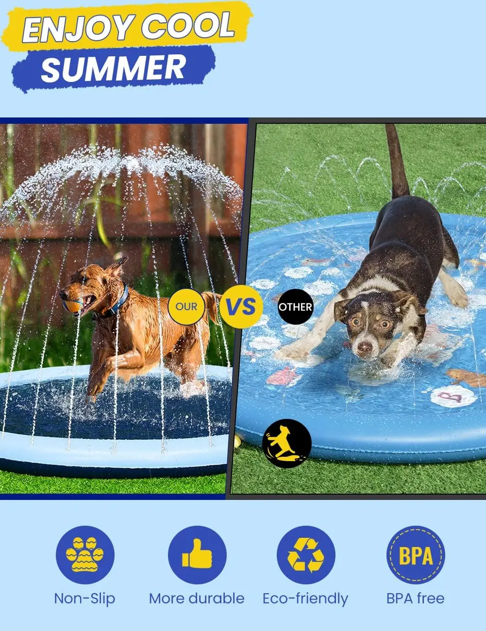 107 Zoll extra große Hund Splash Pad rutsch fest, Haustier Hunde cool Sprinkler Pool schwere xxxl Splash Pads für Kiddie Baby Waten