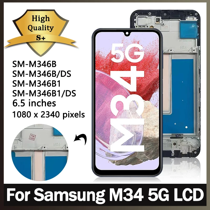 Super AMOLED Plus Display For Samsung M34 5G M346 M346B LCD Touch Screen Digitizer Assembly For Samsung M34 LCD