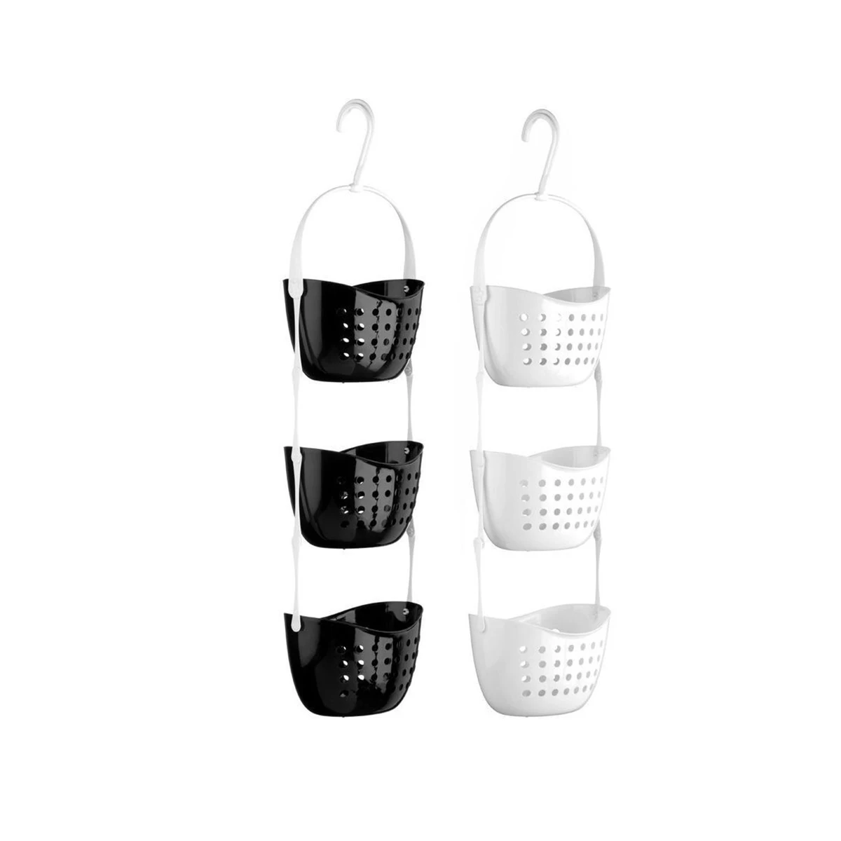 

3-Tier Shower Caddy Bathroom Hanging Basket Storage Rack Kitchen Organizer Rotating Hook Drain Holes Pp Material White
