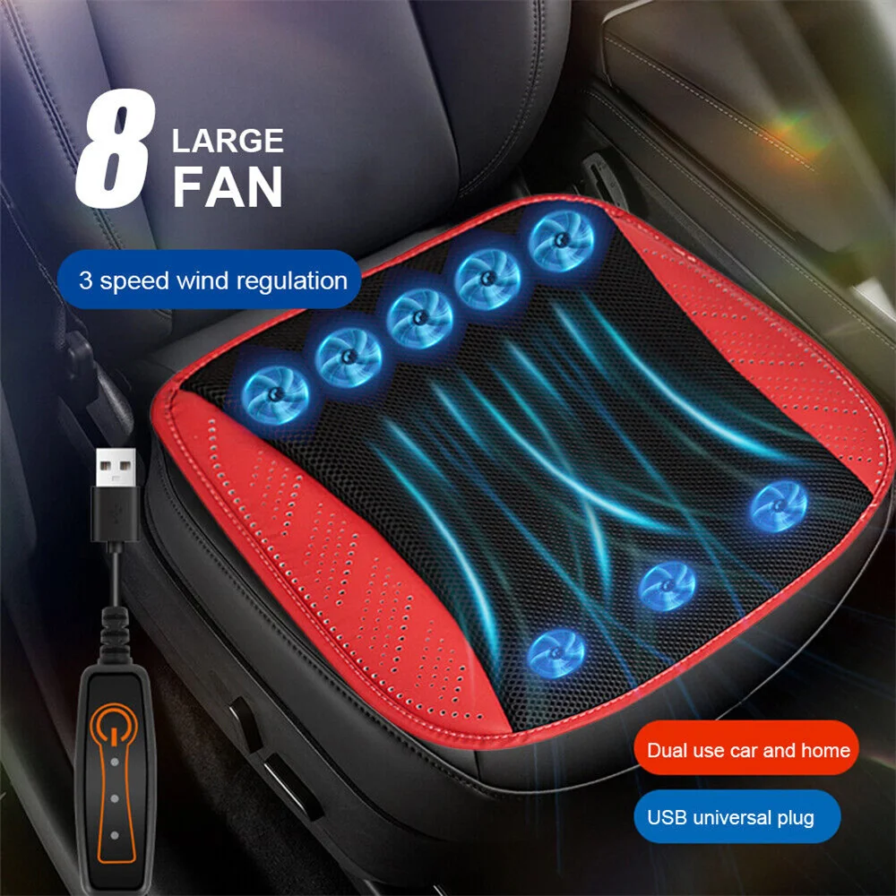 Car Summer Cool Ice Silk Seat Cushion With USB Fan Blowing Cool Summer Ventilation Cushion Seat Cushion Car Seat Cooling Pad