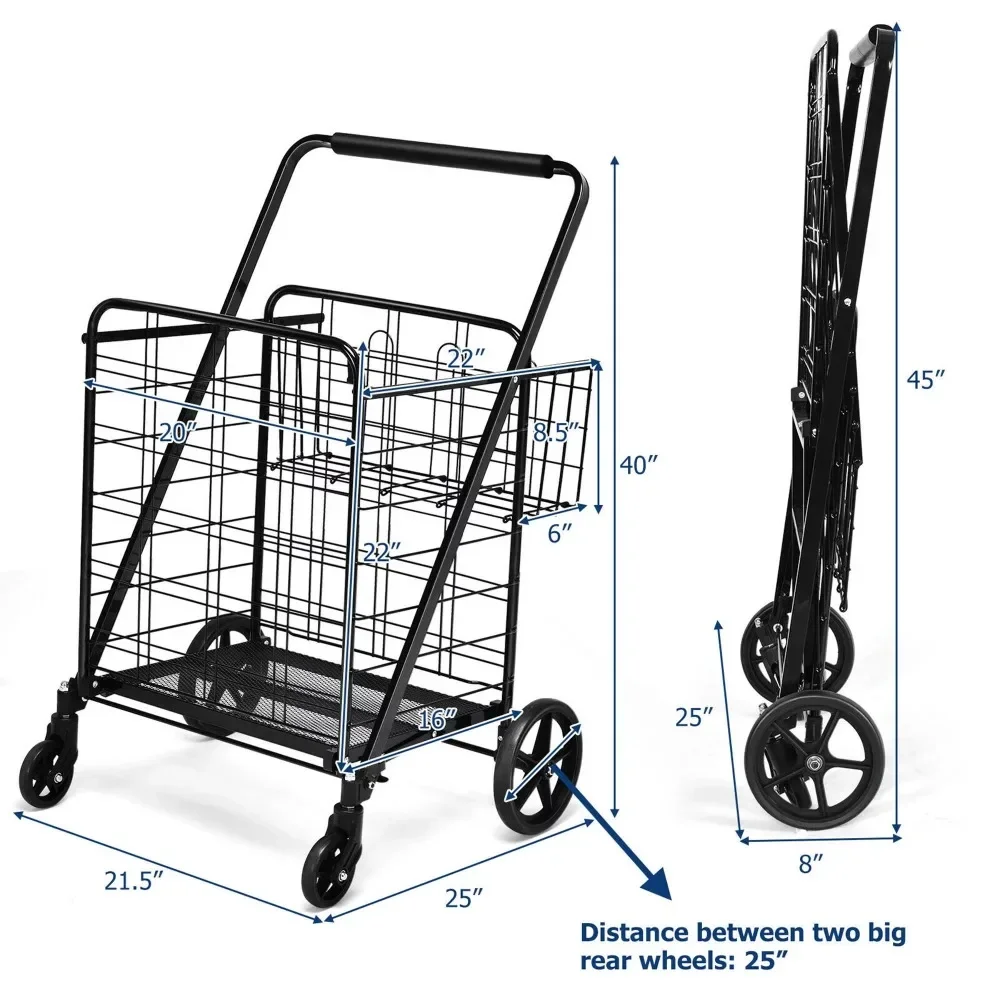 330lbs Zware Vouwwagen Utility Jumbo Dubbele Organizer Kar Met Wielen Trolley Huis Opslag Organisatie Tuin