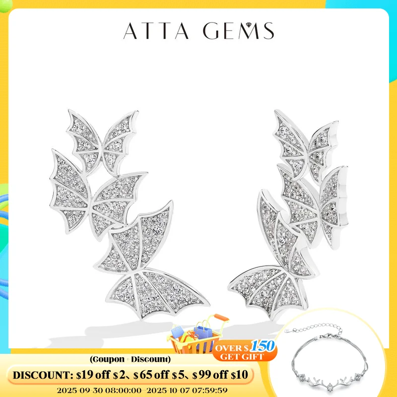 

ATTAGEMS серьги-гвоздики с бабочкой и муассанитом для женщин, лабораторный бриллиант VVS1, стерлинговое серебро 925 пробы, свадебная вечеринка, позолоченные ювелирные изделия 18 карат