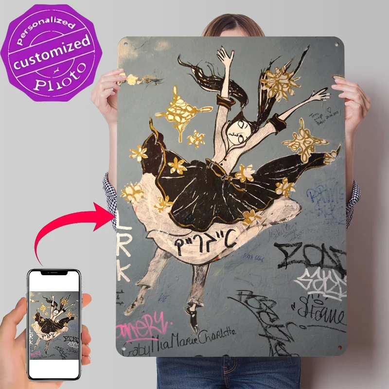 Ballerina Dancing With Flowers Tin Poster Customized Wall Art Retro Vintage Metal Signs for Fans Room Home Decor Items Wand Deko