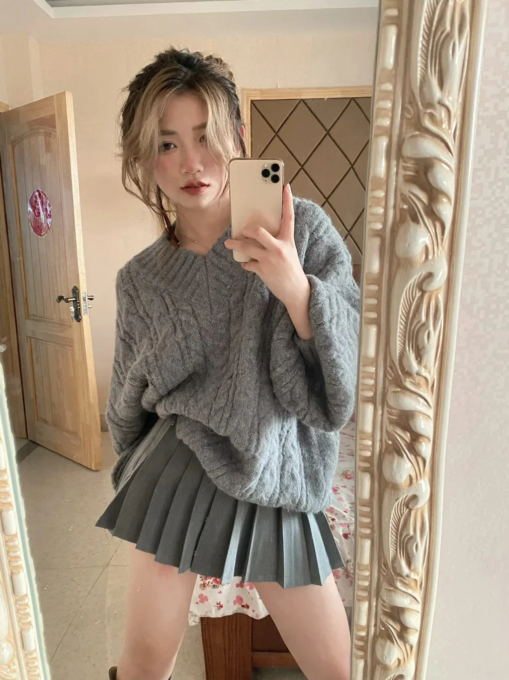 

Новый осенне-зимний комплект: нежно-розовый свитер и плиссированная юбка в корейском студенческом стиле для женщин