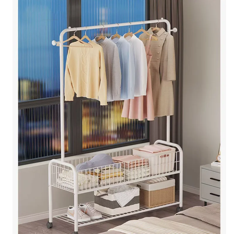 Floor Standing Clothes Rack Bedroom Household Solid Color Clothes Rack Simple Clothes Hanging Rack Drying Rack IndoorStorageRack