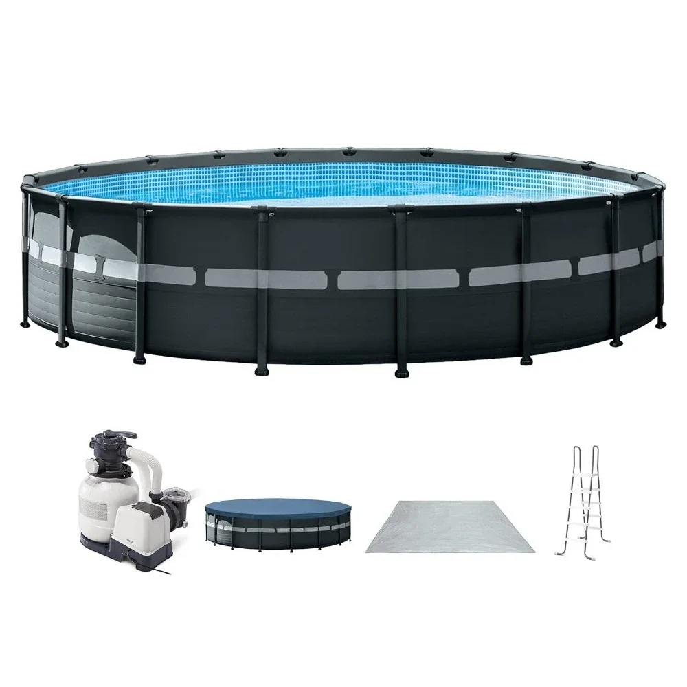 Round Above Ground Pool Set with Steel Frame, Sand Filter Pump, Ladder, Cover & Ground Cloth, 18 ft x 52 in, Custom