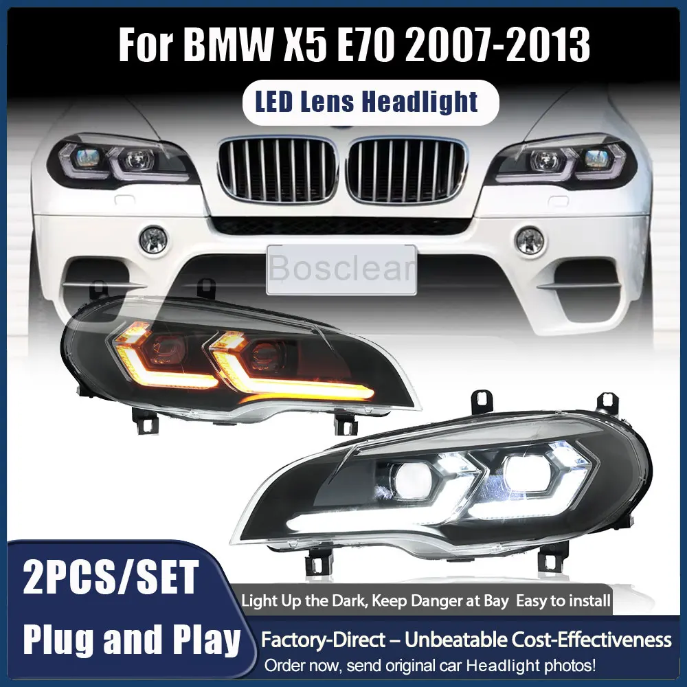 

Автомобильные фары в сборе для BMW E70 Светодиодные фары 2007-13 Фара X5 DRL Указатель поворота Дальнего света Двойной L Все светодиодные линзы проектора