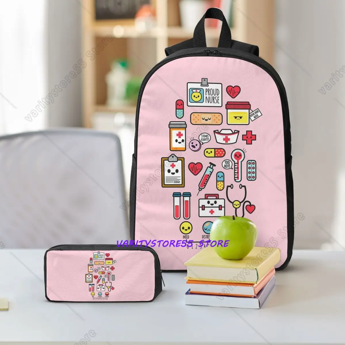 Proud To Be A Nurse Pink Backpack Student BookBag School Bag Shoulder Bags 3ps Insulated Lunch Bag Pencil Case